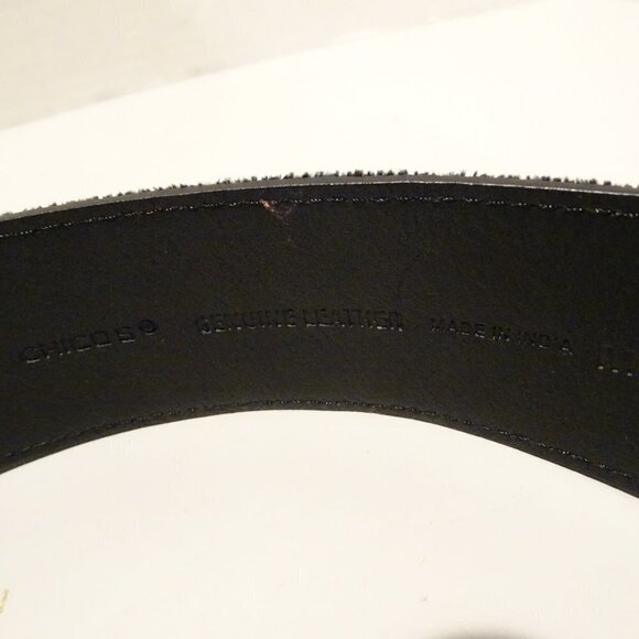 Chicos Belt Size M Black Leather Multicolored Braided Boho Metallic Thread - Picture 5 of 5